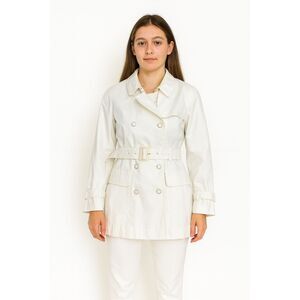 Banana Republic White Double Breasted Coat SP | Minimalist Luxe Cloud Dancer